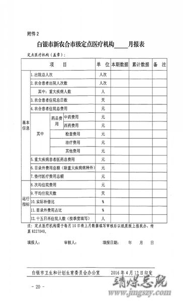 白银市2016年度新型农村合作医疗工作实施方案